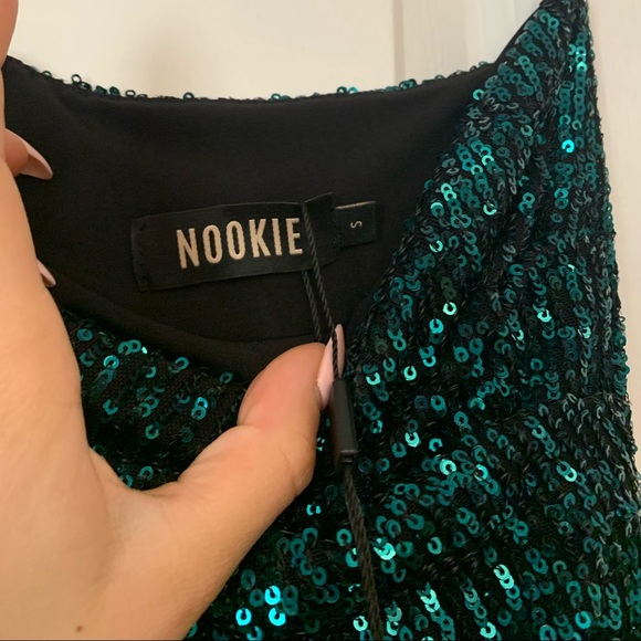 NWT green sequin evening dress / Nookie PALAZZO GOWN - Picture 8 of 10